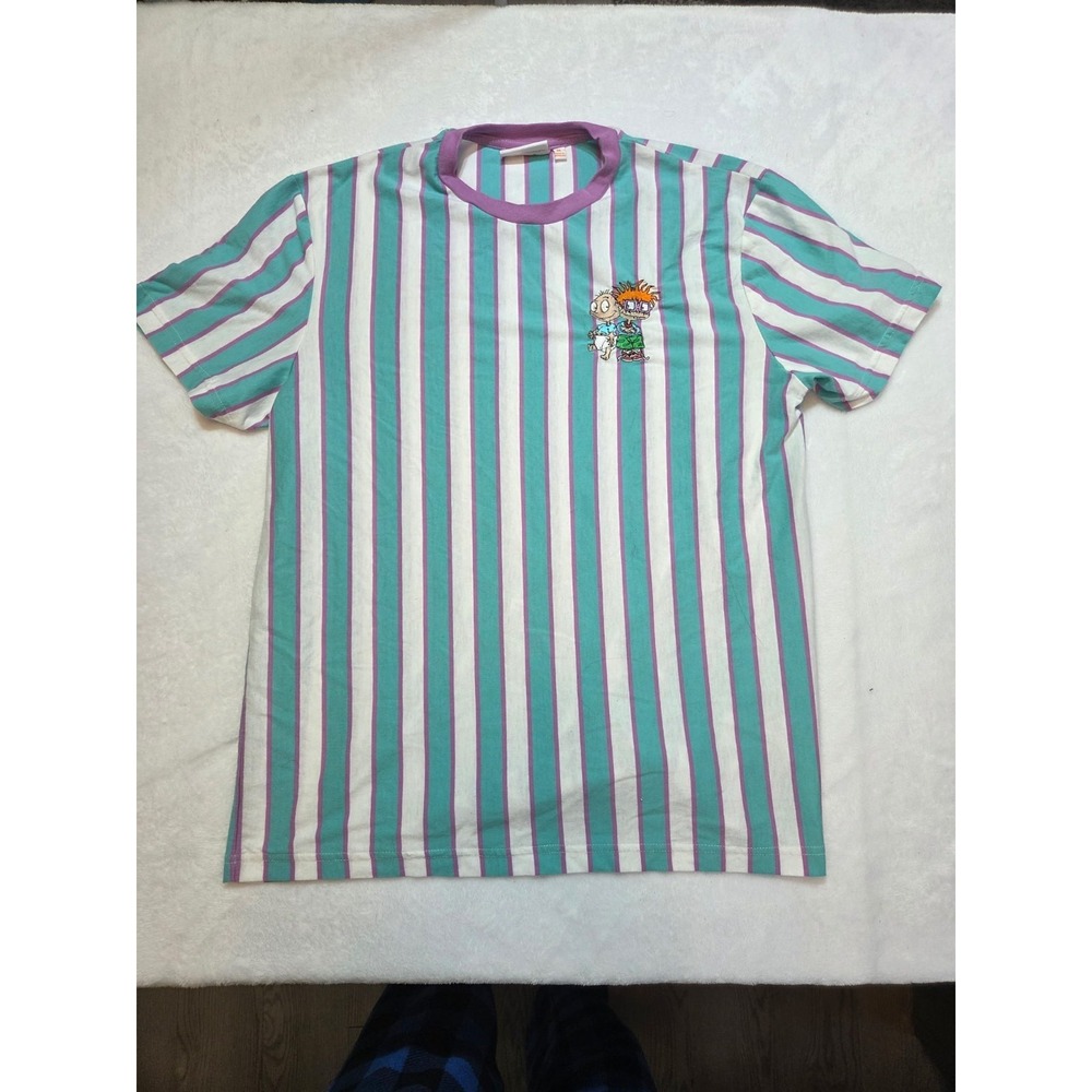 146- Nickelodeon Rugrats Striped T Shirt Men's Medium Embroidered Retro